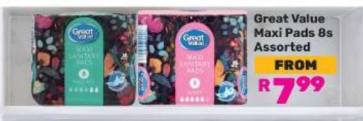 Great Value Maxi Pads 8s Assorted