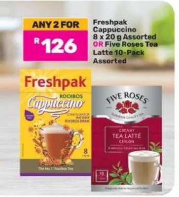 Freshpak Cappuccino or Five Roses Tea Latte