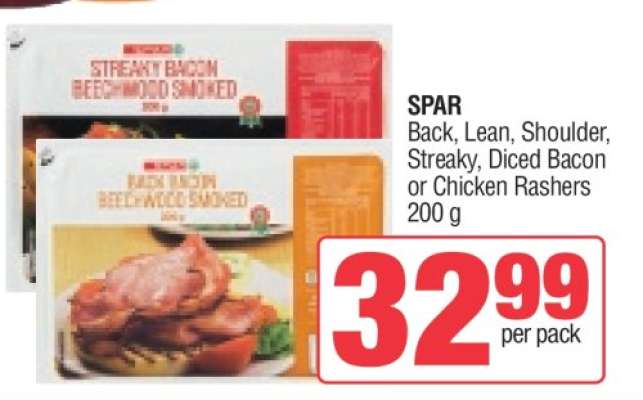 SPAR Back, Lean, Shoulder, Streaky, Diced Bacon or Chicken Rashers