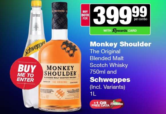 Monkey Shoulder and Schweppes Combo