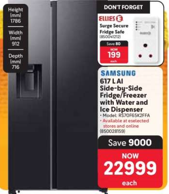 Samsung 617 L AI Side-by-Side Fridge/Freezer with Water and Ice Dispenser