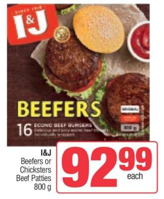 I&J Beefers or Chicksters Beef Patties