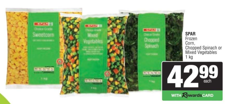 SPAR Frozen Corn, Chopped Spinach or Mixed Vegetables