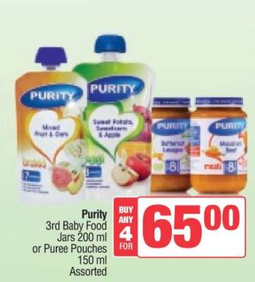 Purity 3rd Baby Food Jars or Puree Pouches