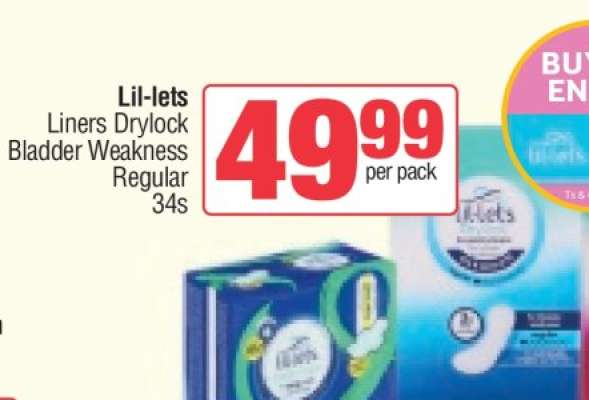 Lil-lets Liners Drylock Bladder Weakness Regular 34s
