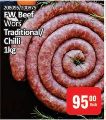 FW Beef Wors Traditional/Chilli 1kg