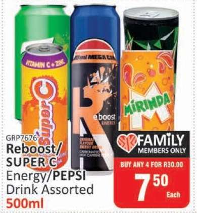 Reboost/SUPER C Energy/PEPSI Drink Assorted 500ml