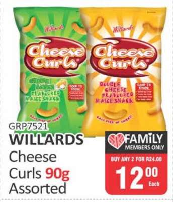 WILLARDS Cheese Curls 90g Assorted
