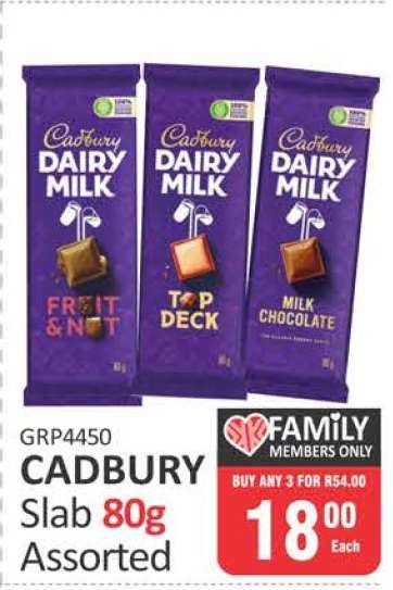 CADBURY Slab 80g Assorted