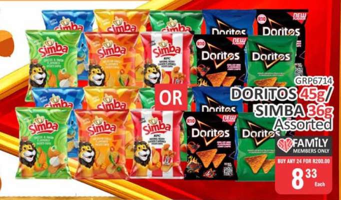 DORITOS 45g / SIMBA 36g Assorted