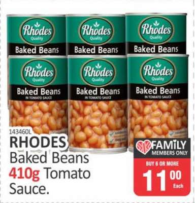 RHODES Baked Beans 410g Tomato Sauce