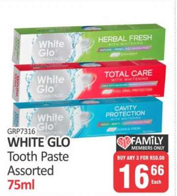 WHITE GLO Tooth Paste Assorted 75ml