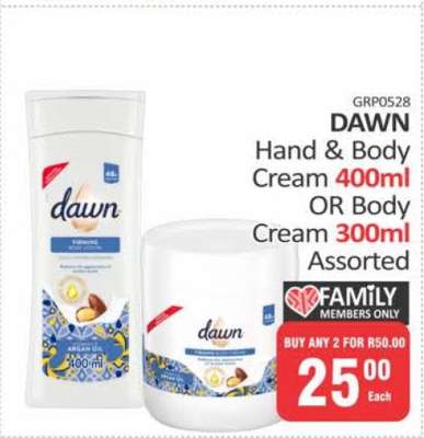 DAWN Hand & Body Cream 400ml OR Body Cream 300ml