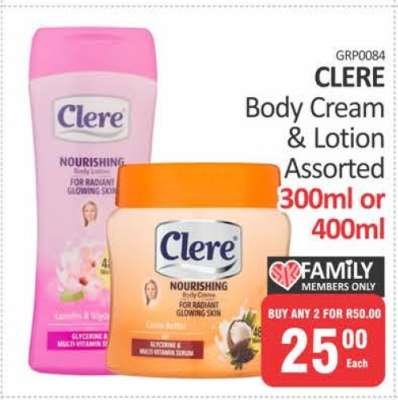 Clere Body Cream & Lotion Assorted