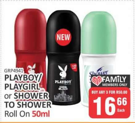 PLAYBOY/PLAYGIRL or SHOWER TO SHOWER Roll On 50ml