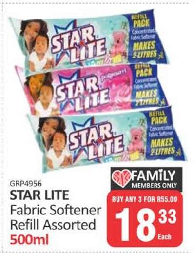 STAR LITE Fabric Softener Refill Assorted 500ml