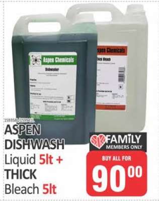 ASPEN DISHWASH Liquid 5lt + THICK BLEACH 5lt