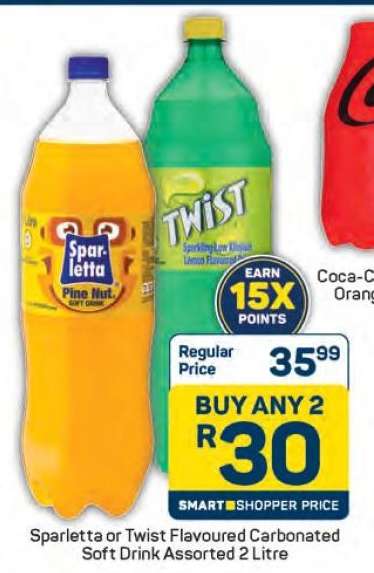 Sparletta or Twist Flavoured Carbonated Soft Drink Assorted 2 Litre