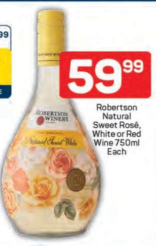 Robertson Natural Sweet Rosé, White or Red Wine 750ml