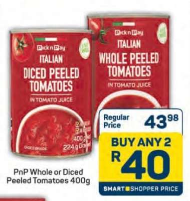 PnP Whole or Diced Peeled Tomatoes 400g
