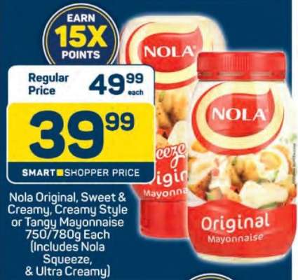 Nola Original, Sweet & Creamy, Creamy Style or Tangy Mayonnaise 750/780g Each