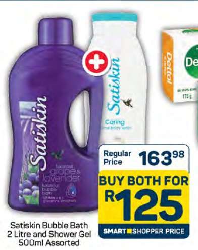 Satiskin Bubble Bath 2 Litre and Shower Gel 500ml Assorted