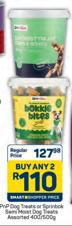 PnP Dog Treats or Sprinbok Semi Moist Dog Treats Assorted 400/500g