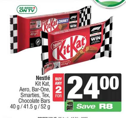 Nestlé Kit Kat, Aero, Bar-one, Smarties, Tex, Chocolate Bars