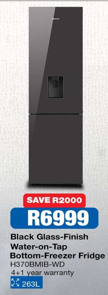 Black Glass-Finish Water-on-Tap Bottom-Freezer Fridge