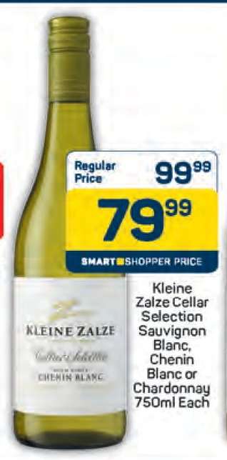 Kleine Zalze Cellar Selection Sauvignon Blanc, Chenin Blanc or Chardonnay 750ml Each