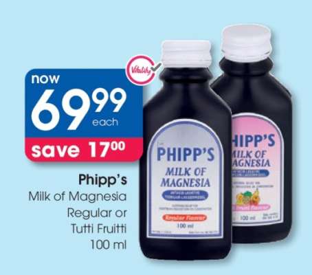 Phipp's Milk of Magnesia Regular or Tutti Fruitti 100 ml