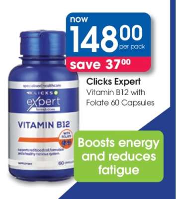 Clicks Expert Vitamin B12 with Folate 60 Capsules