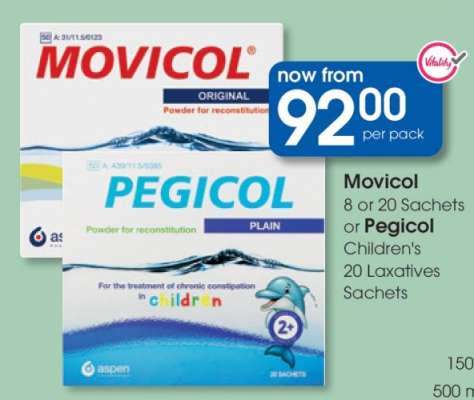 Movicol or Pegicol Children's 20 Laxatives Sachets