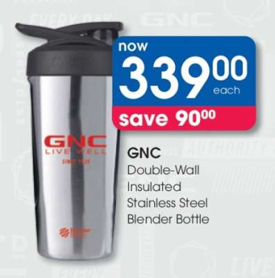 GNC Double-Wall Insulated Stainless Steel Blender Bottle