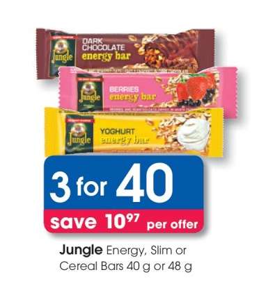 Jungle Energy, Slim or Cereal Bars 40 g or 48 g