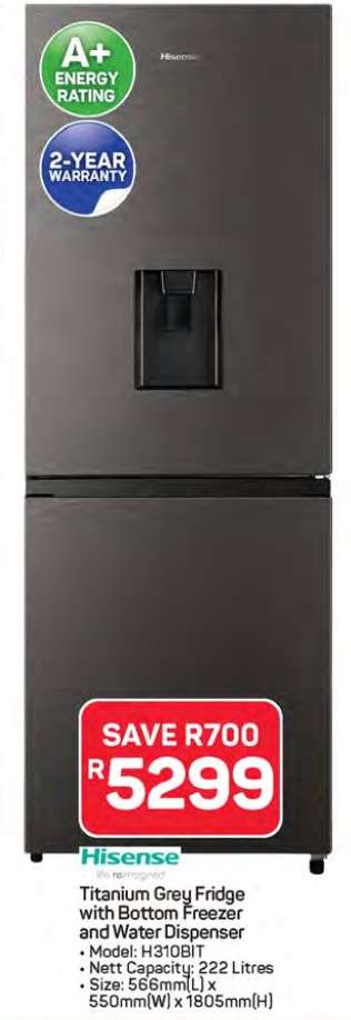 Hisense Titanium Grey Fridge with Bottom Freezer and Water Dispenser