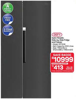 Defy Satin Metallic Side-by-Side Fridge and Freezer