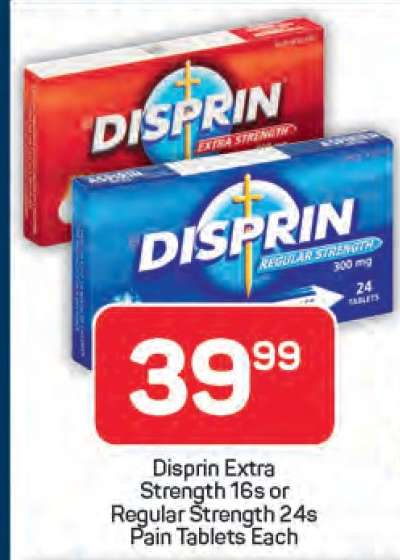 Disprin Extra Strength 16s or Regular Strength 24s Pain Tablets Each