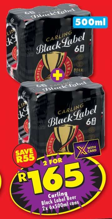 CARLING BLACK LABEL BEER 2x6x500ml cans