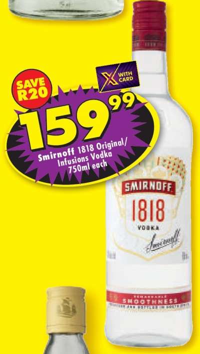 SMIRNOFF 1818 ORIGINAL/INFUSIONS VODKA 750ml each
