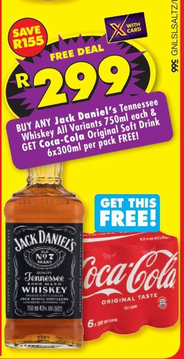 Jack Daniel's Tennessee Whiskey All Variants 750ml & Coca-Cola Original Soft Drink 6x300ml