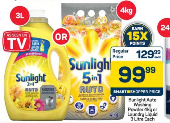 Sunlight Auto Washing Powder 4kg or Laundry Liquid 3 Litre Each
