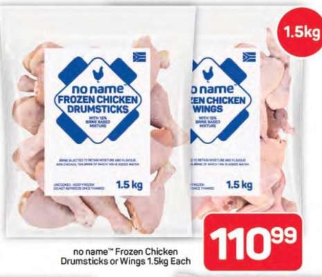 no name™ Frozen Chicken Drumsticks or Wings 1.5kg Each