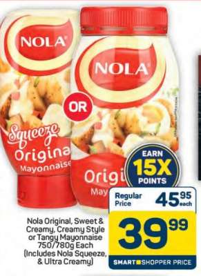 Nola Original, Sweet & Creamy, Creamy Style or Tangy Mayonnaise 750/780g Each