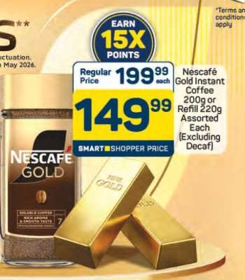 Nescafé Gold Instant Coffee 200g or Refill 220g Assorted Each (Excluding Decaf)