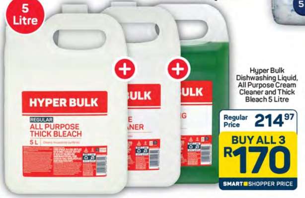 Hyper Bulk Dishwashing Liquid, All Purpose Cream Cleaner and Thick Bleach 5 Litre