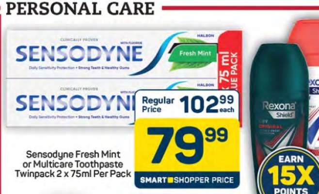 Sensodyne Fresh Mint or Multicare Toothpaste Twinpack 2 x 75ml Per Pack