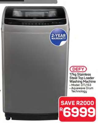 Defy 17kg Stainless Steel Top Loader Washing Machine
