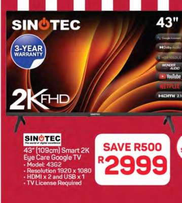 SINOTEC 43" (109cm) Smart 2K Eye Care Google TV