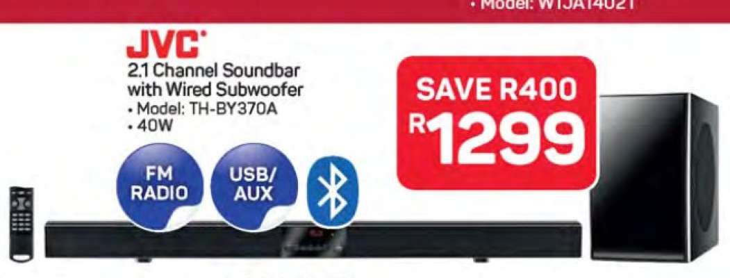 JVC 2.1 Channel Soundbar with Wired Subwoofer